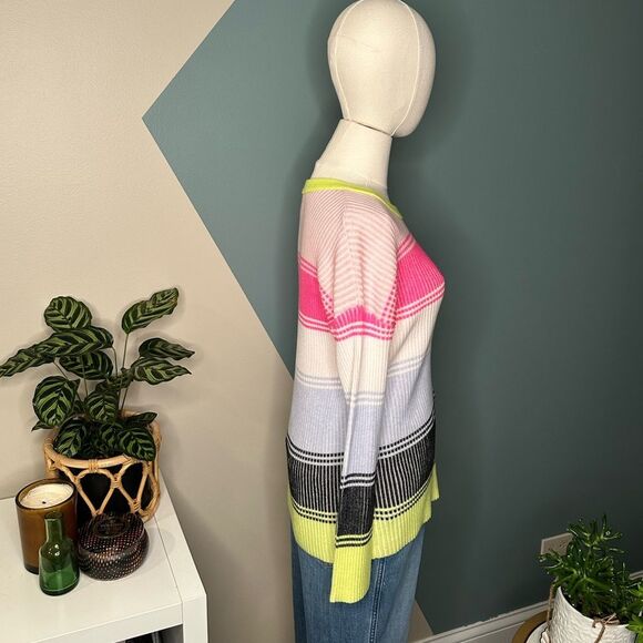 WISPR By Brodie Neon Pastel Colorblock Ribbed Knit Crewneck Striped Sweater M - Picture 4 of 10